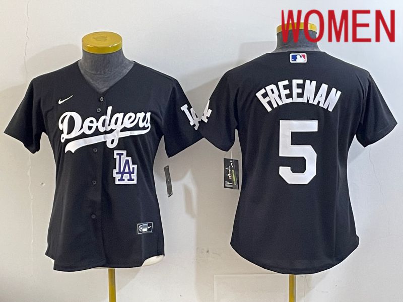 Women Los Angeles Dodgers 5 Freeman Black Game 2024 Nike MLB Jersey style 11216